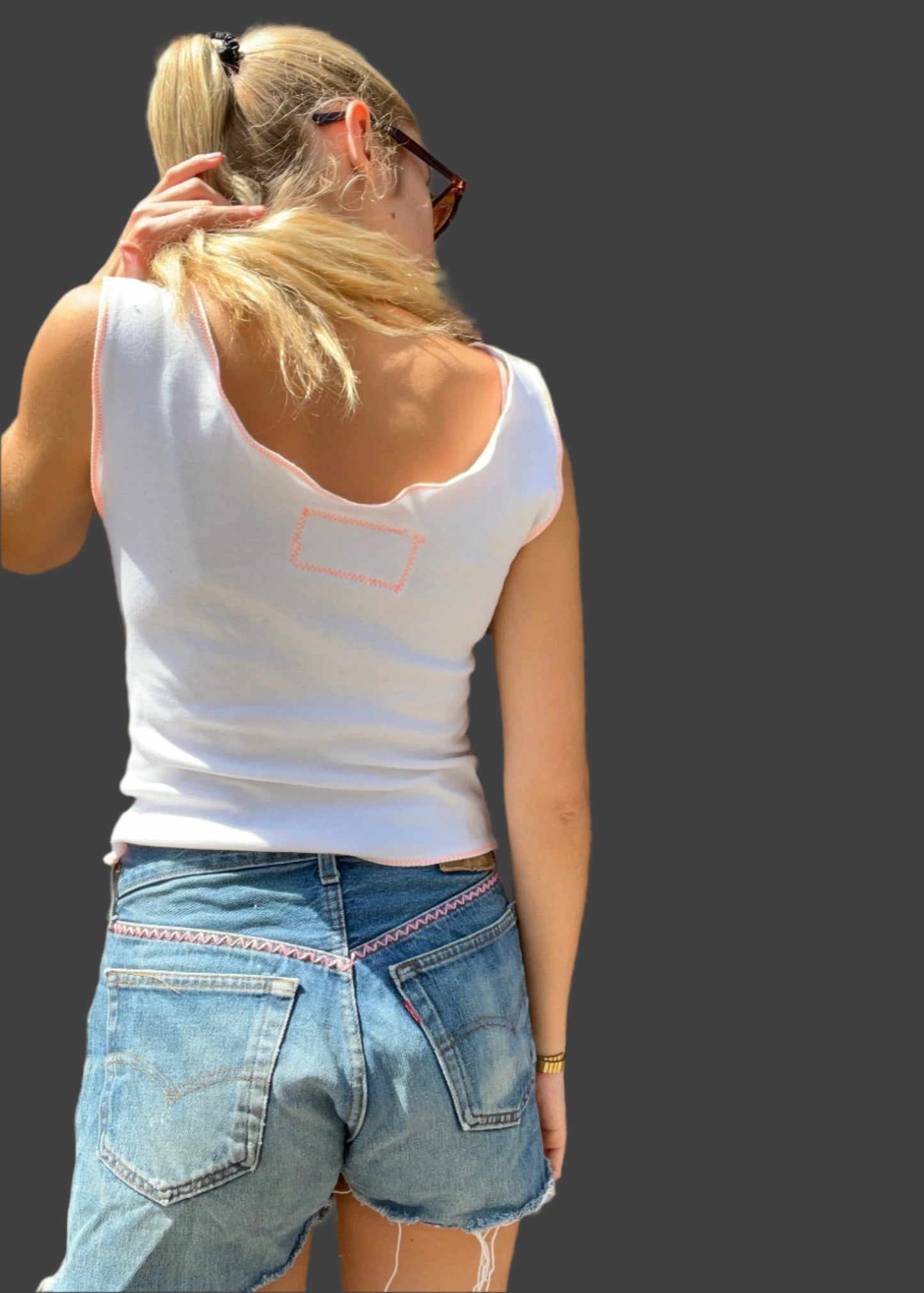 White T Shirt with Neon Zig Zag Stitch