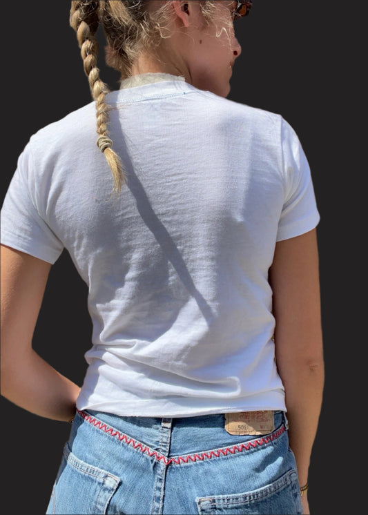 White T Shirt Blue Two Tone Embroidery