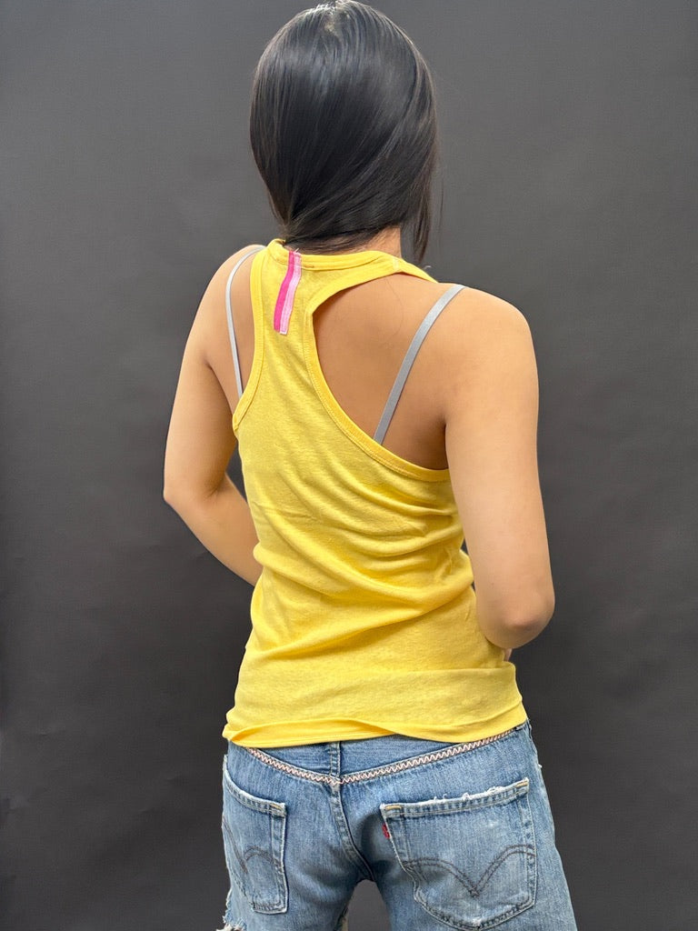 Yellow Racer Back Tank with Colour Embroidery