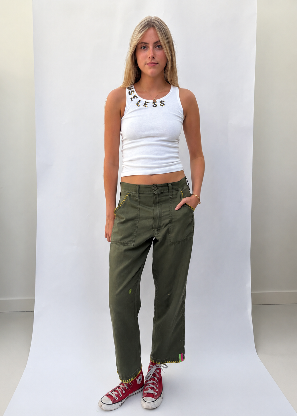 018. Army Trousers With Blanket Stitch