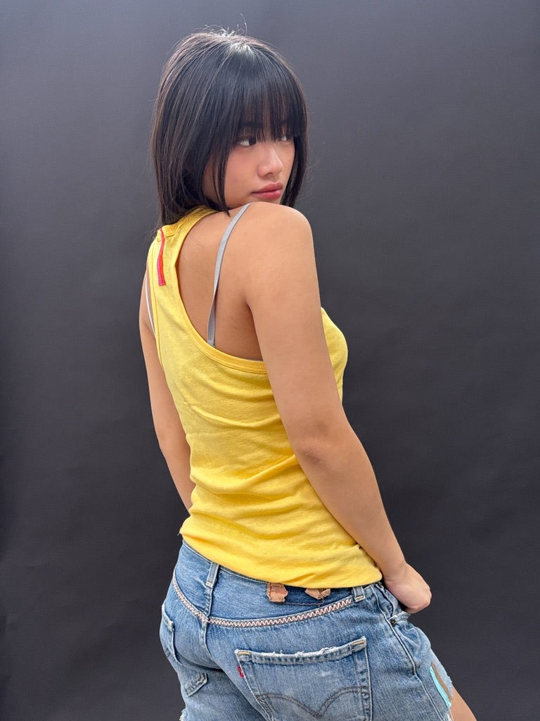 Yellow Racer Back Tank with Colour Embroidery