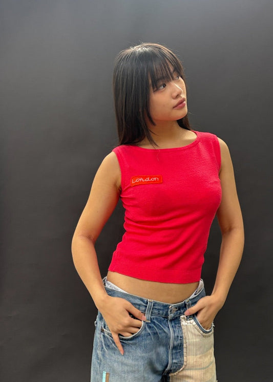Fuchsia 'London' Patch Sleeveless Top in Pink