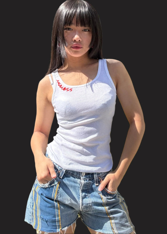 White Tank with Red Stitch Logo