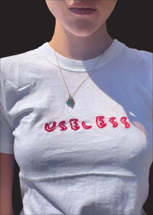 White T Shirt Red/Red Embroidery