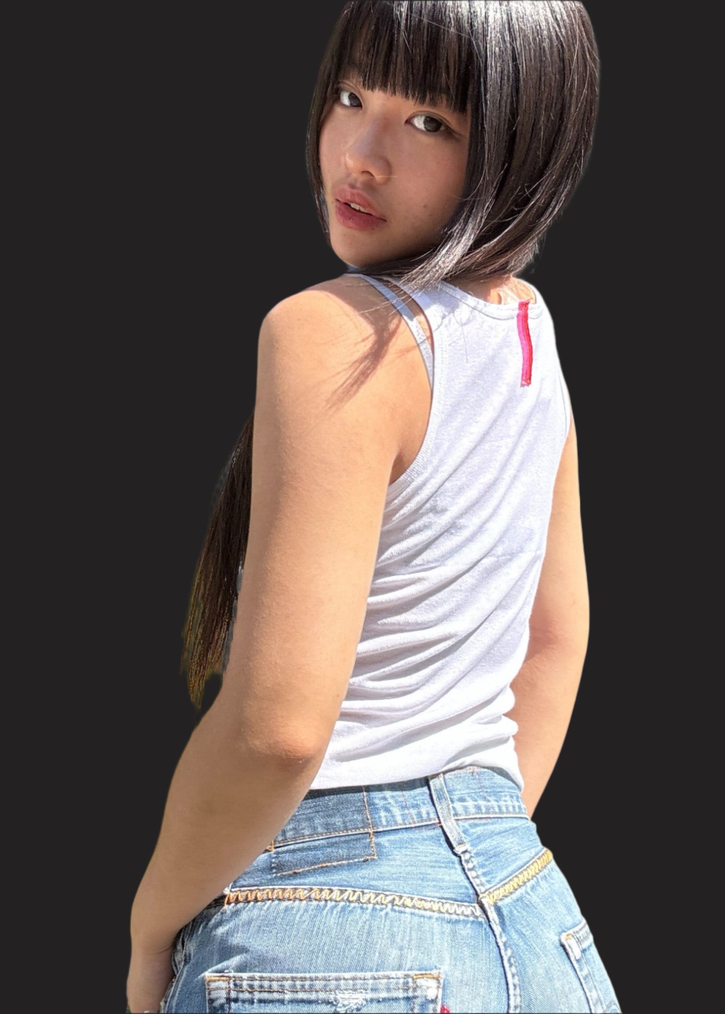 White Tank with Red Stitch Logo