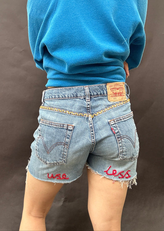 Zig Zag Levi's Cut Offs with Useless Chain Stitch