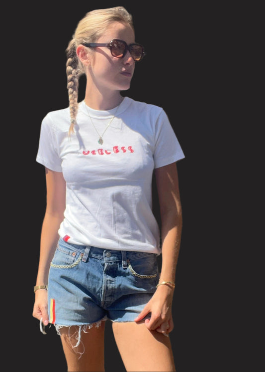White T Shirt Red/Red Embroidery