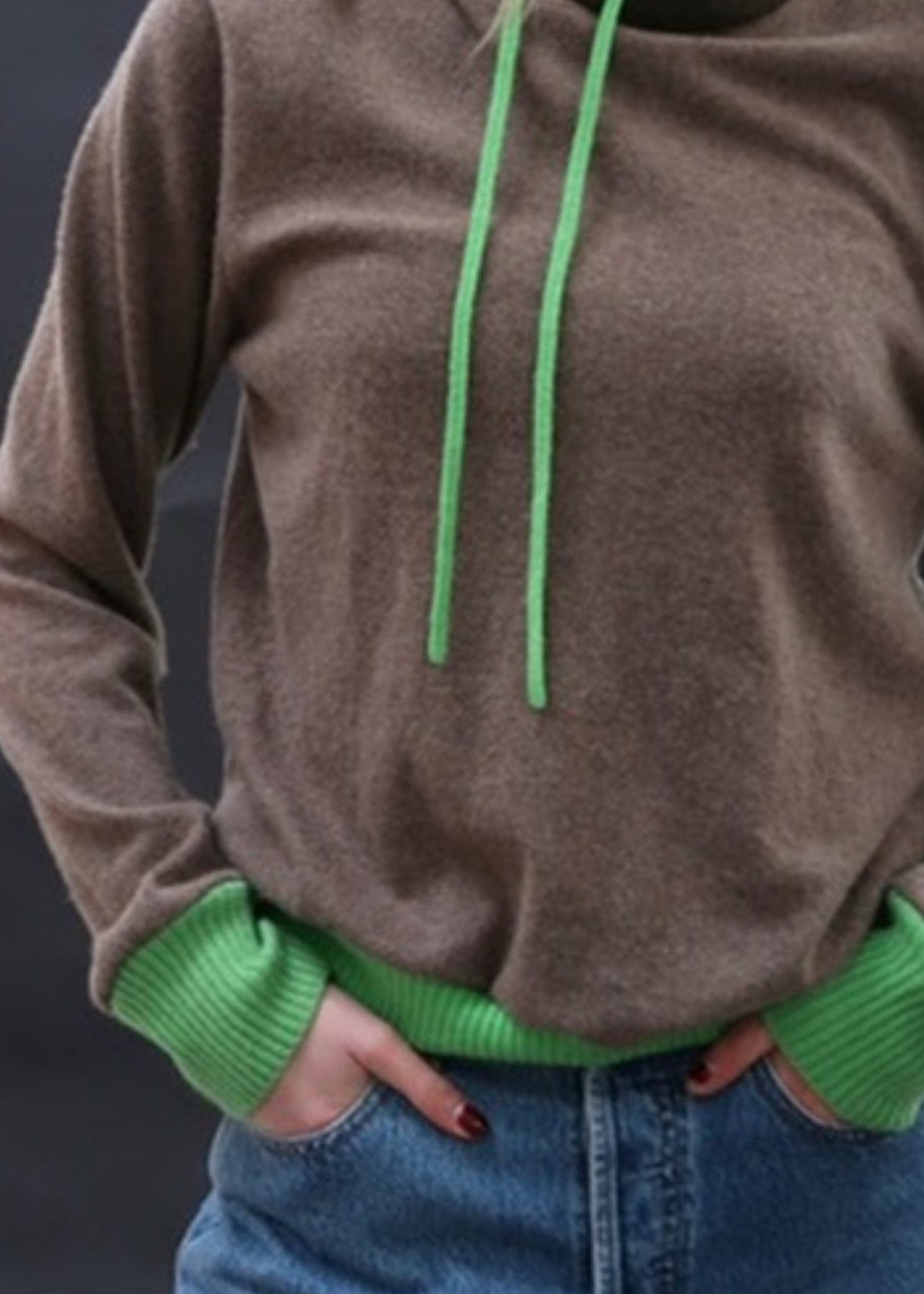 Sports-style Cashmere Hoodie Moss Green
