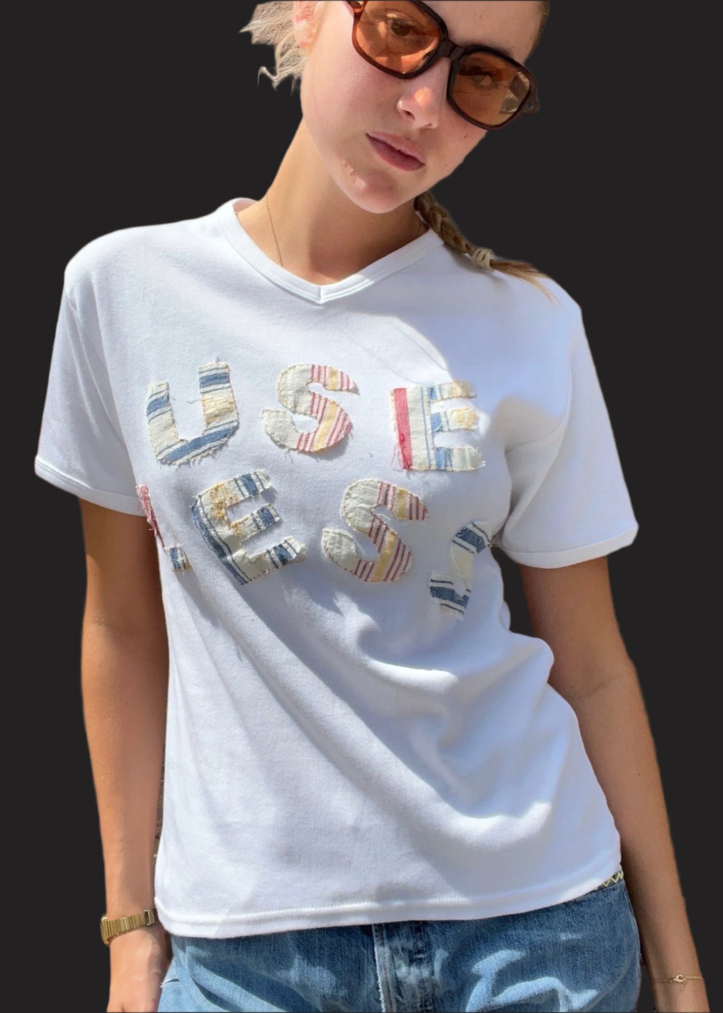 Appliqued 'Useless' V Neck