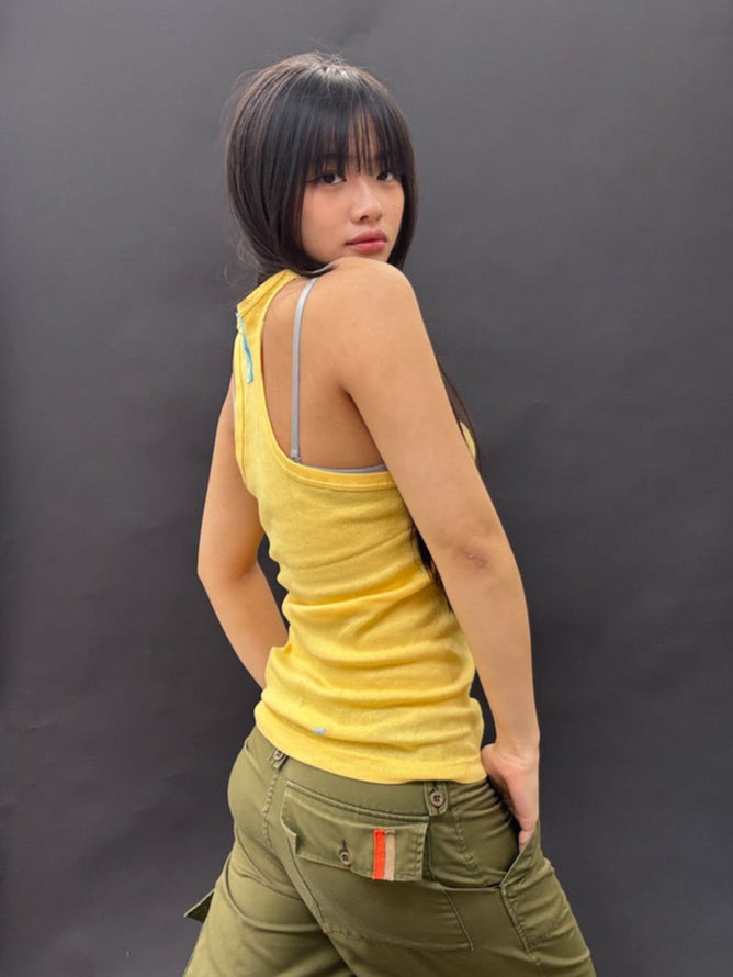 Yellow Racer Back Tank with Colour Embroidery