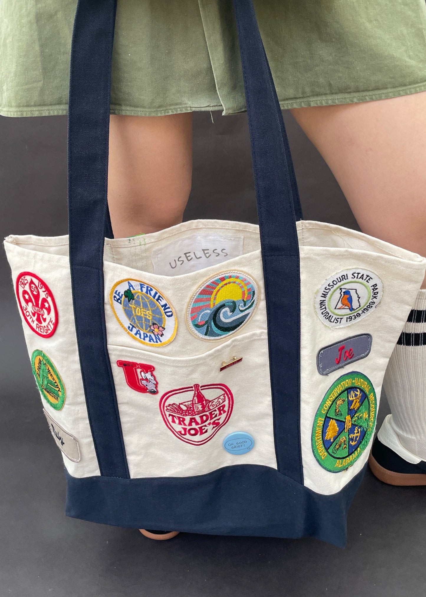 Vintage-Patched Trader Joes Tote L