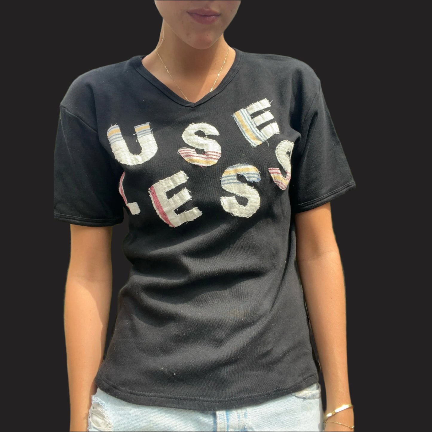 Embroidered Patch Black T Shirt