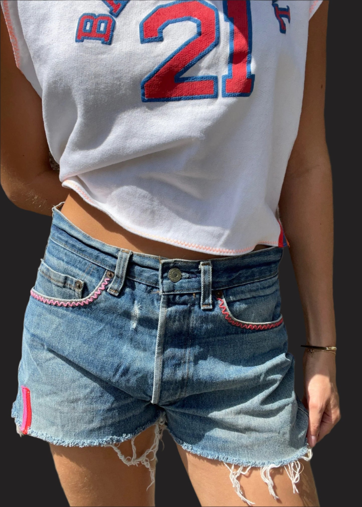 Print T Shirt with Neon Zig Zag Stitch