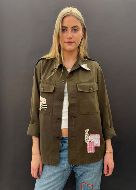 Army Shirt with Floral Patches