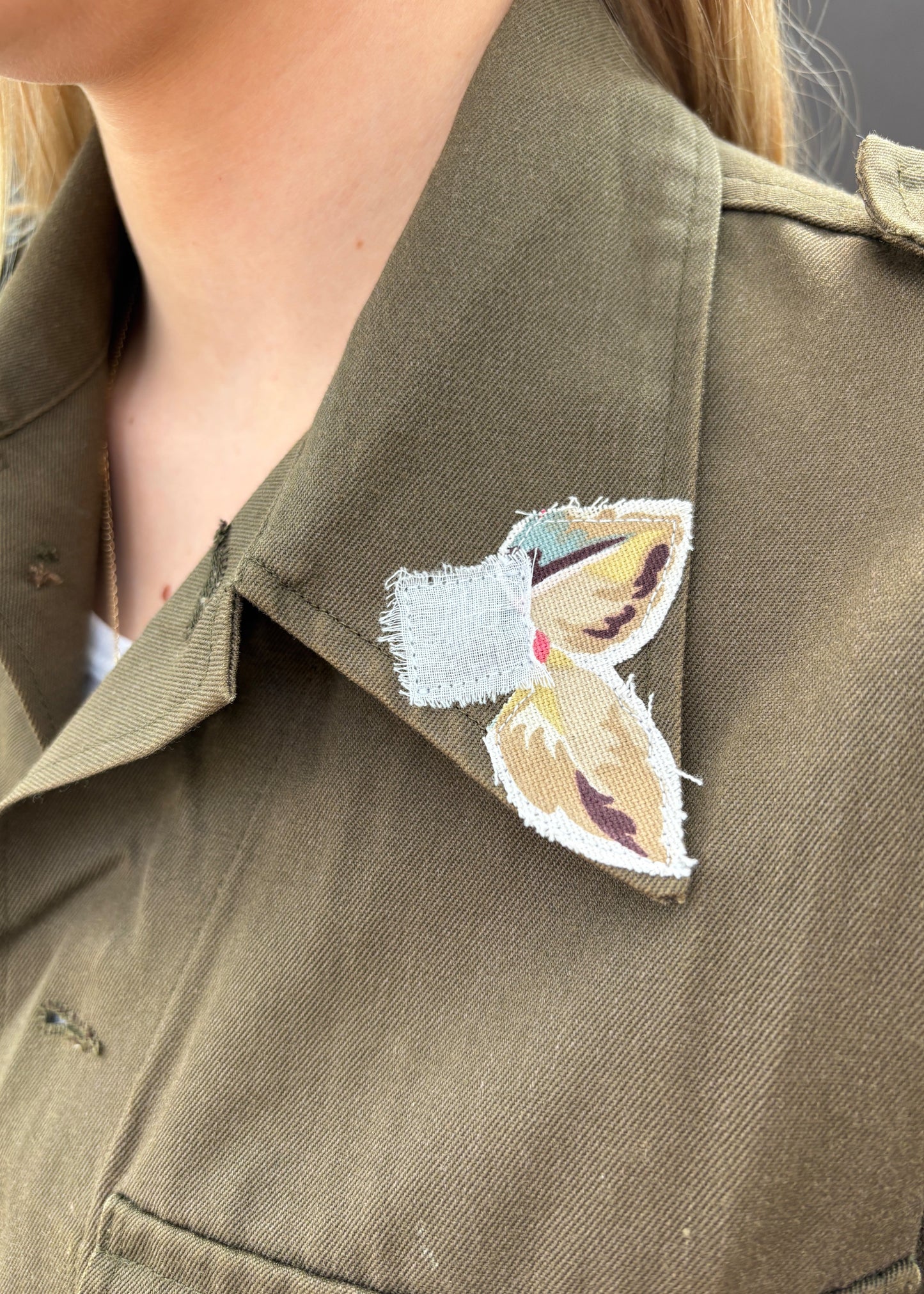 Army Shirt with Floral Patches