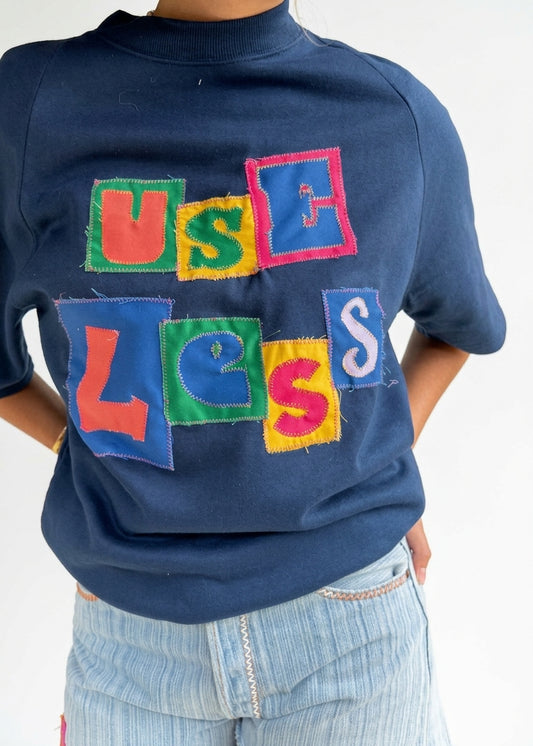 Appliquéd Blue Short Sleeve Sweat
