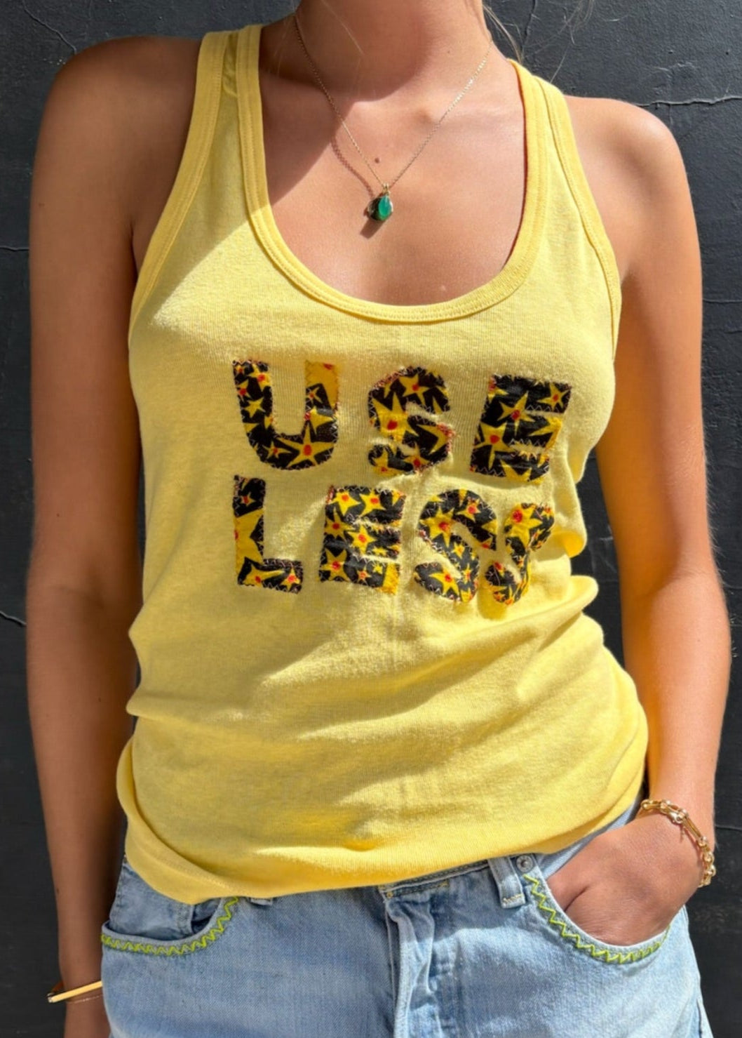 Yellow Racer Back Vest and USELESS Star Applique