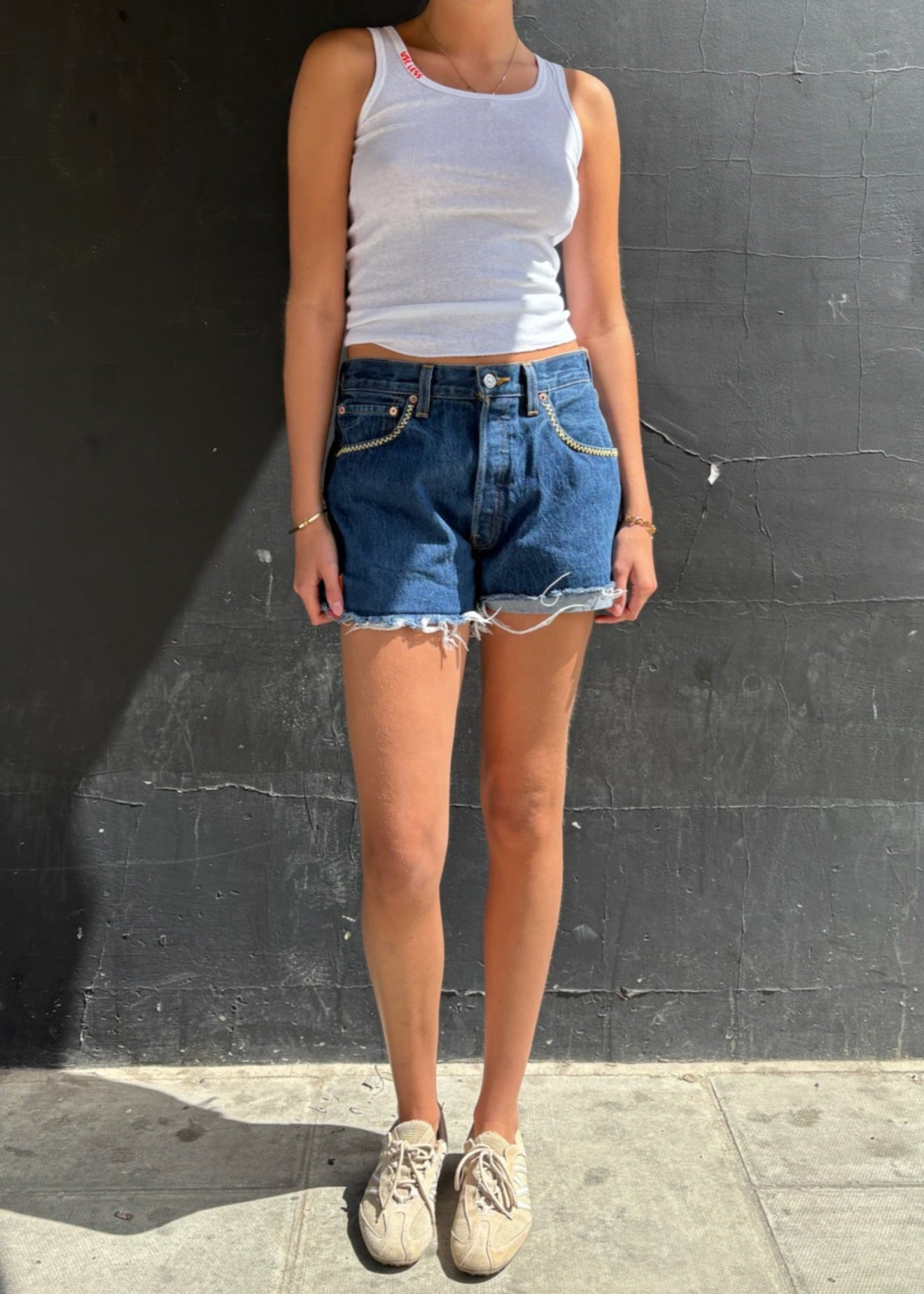 Levi's Dark Wash Cut-Offs Pink and Orange Tabs