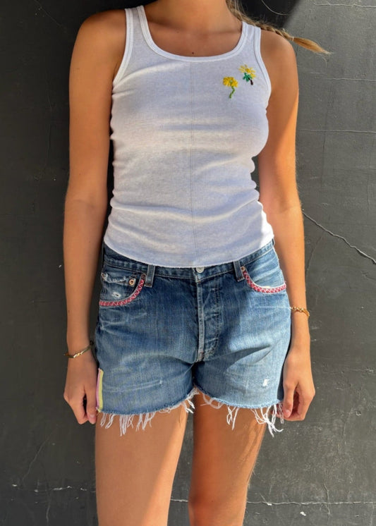 White Tank with Floral Embroidery