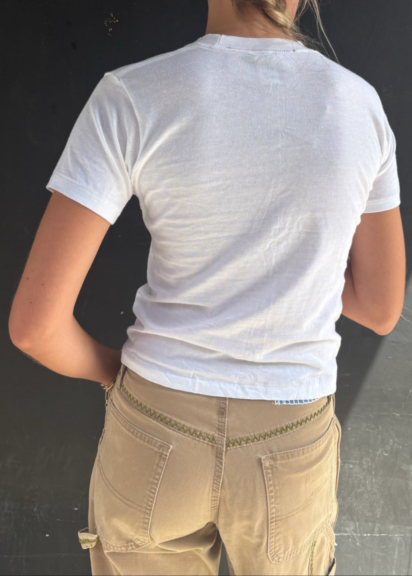 White T Shirt Yellow and Blue 'Useless' Embroidery