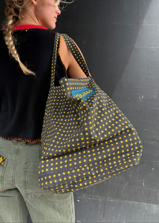 Star Print Cotton Tote Bag