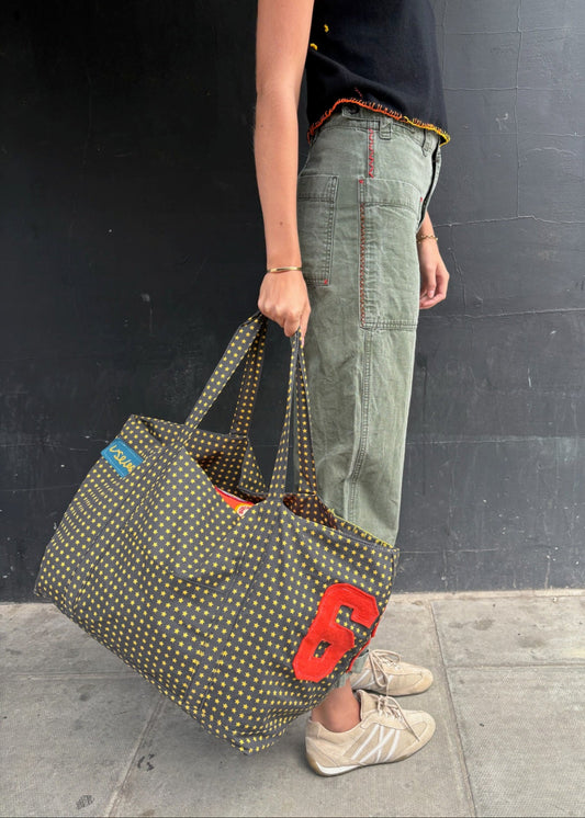 Star Print Cotton Tote Bag
