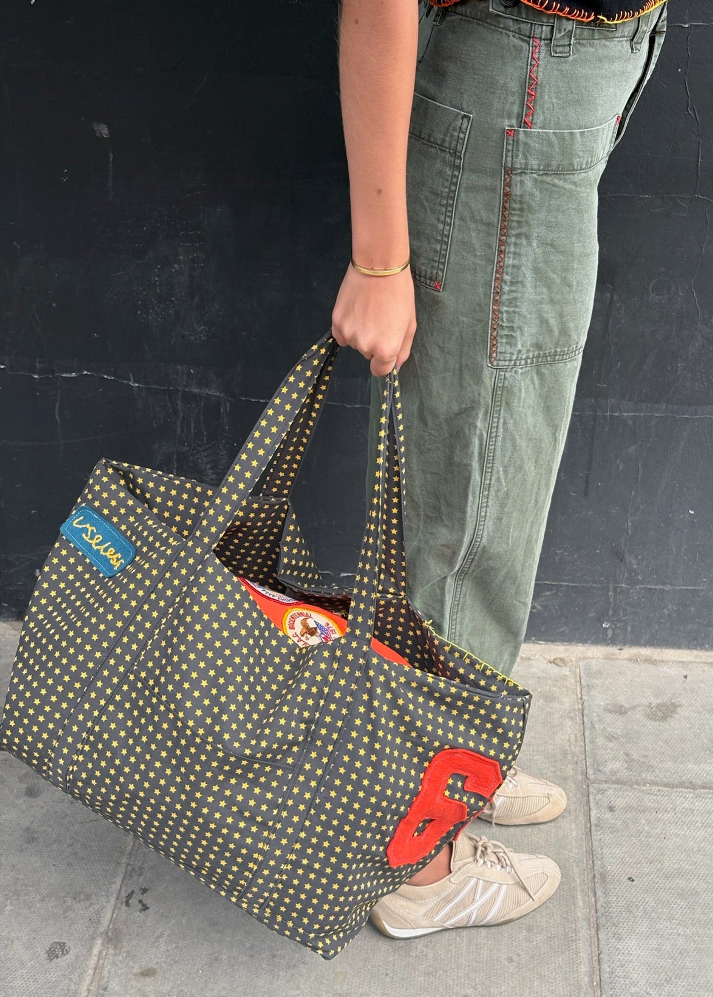 Star Print Cotton Tote Bag