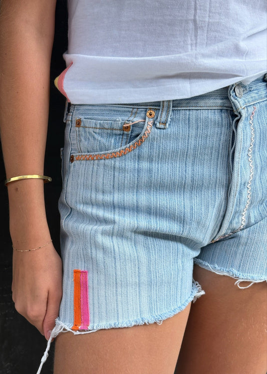 Levi's Stripe Cut-Offs with Orange and Pink Tabs