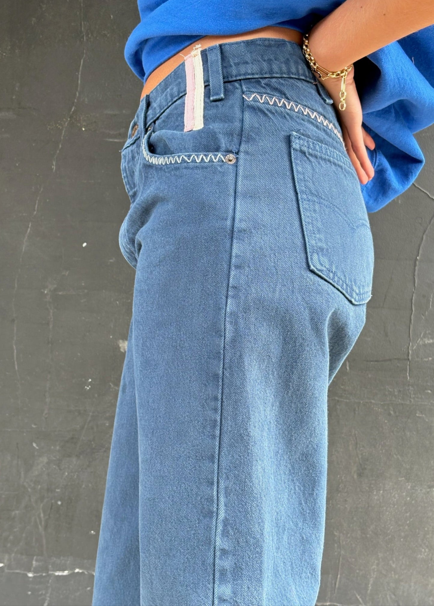 Blue Levi's with Zig Zag Stitching