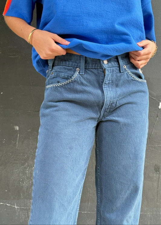 Blue Levi's with Zig Zag Stitching