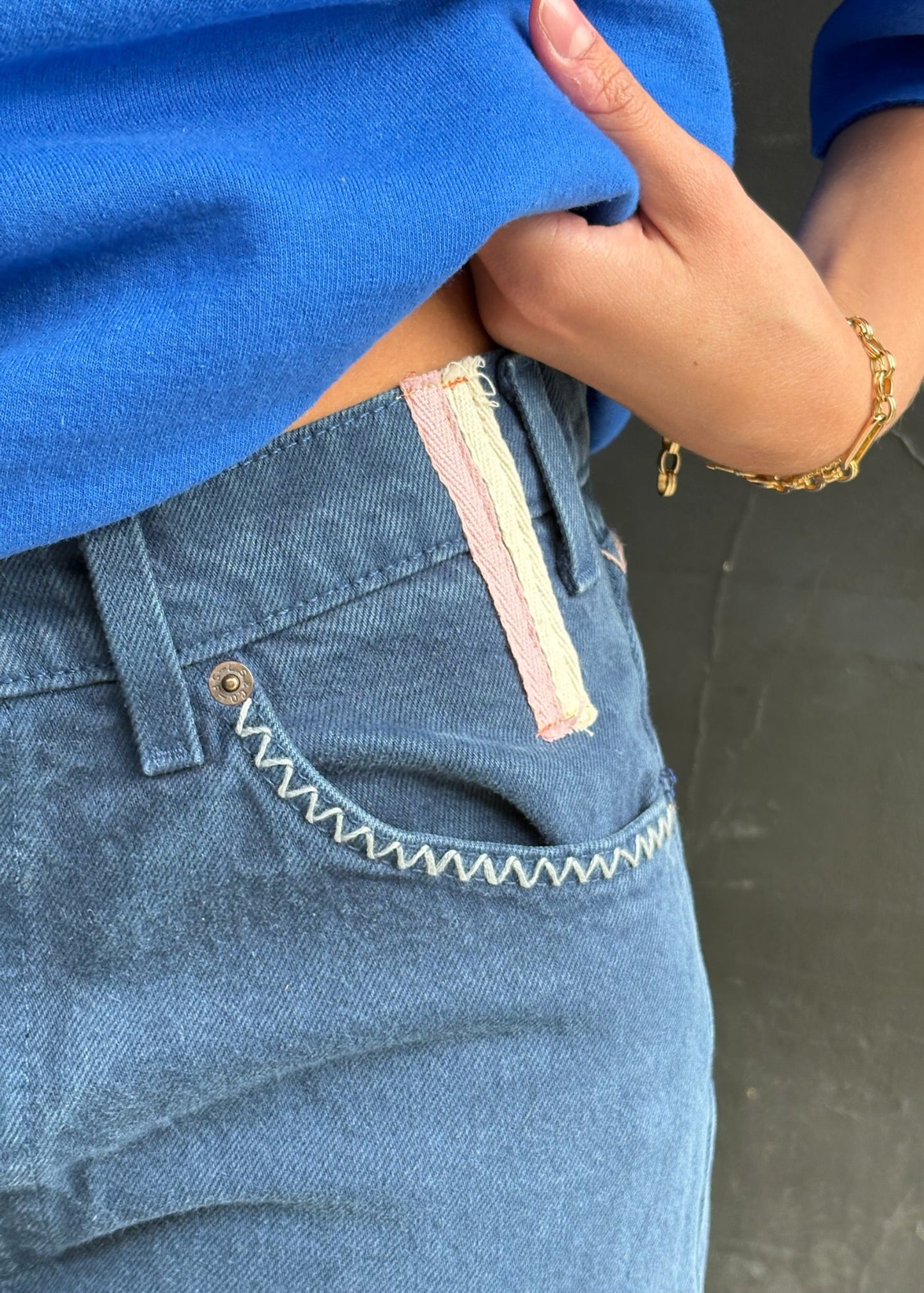 Blue Levi's with Zig Zag Stitching