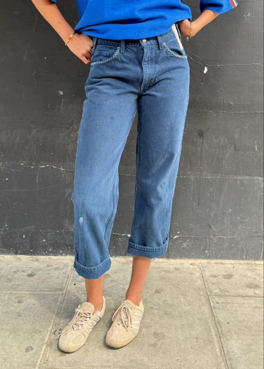 Blue Levi's with Zig Zag Stitching