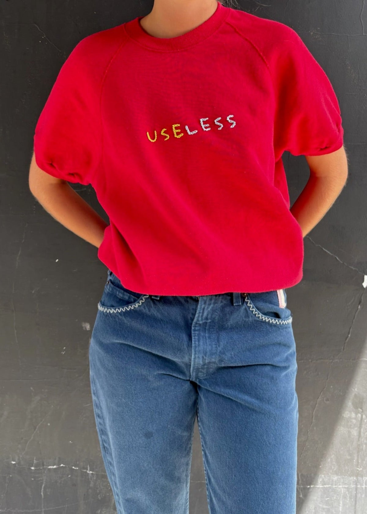 Red Embroidered Sweat