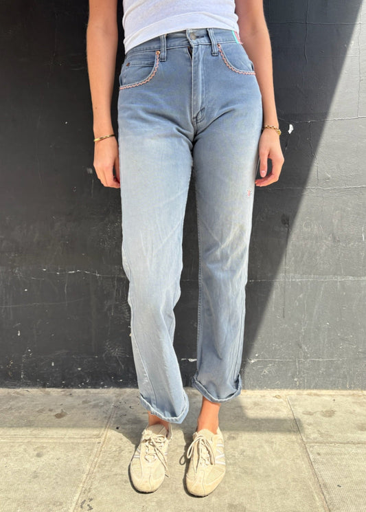 Pale Blue Levis Zig Zag Stitching