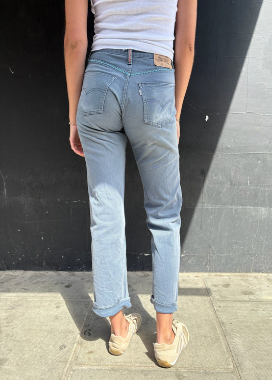 Pale Blue Levis Zig Zag Stitching