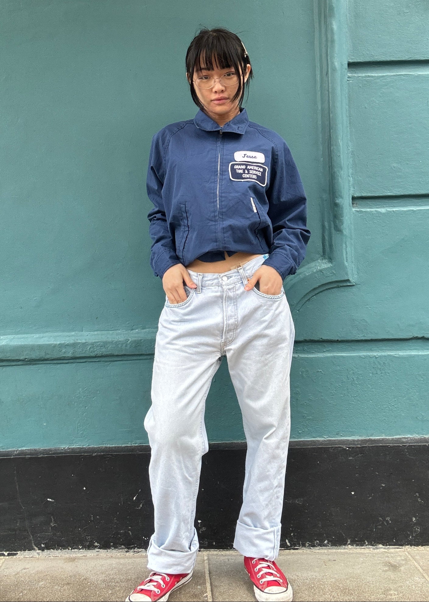 Pale Blue Levis Zig Zag Stitching