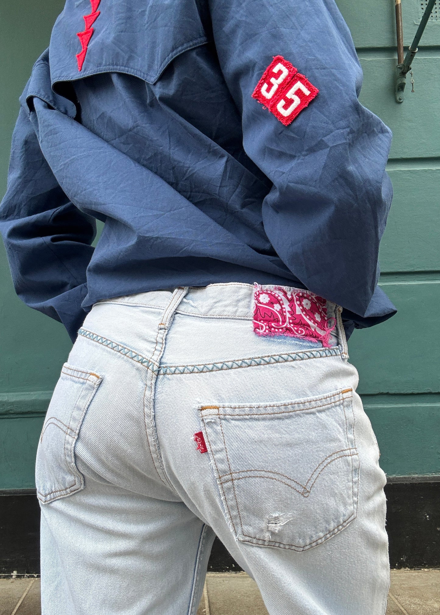 Pale Blue Levis Zig Zag Stitching