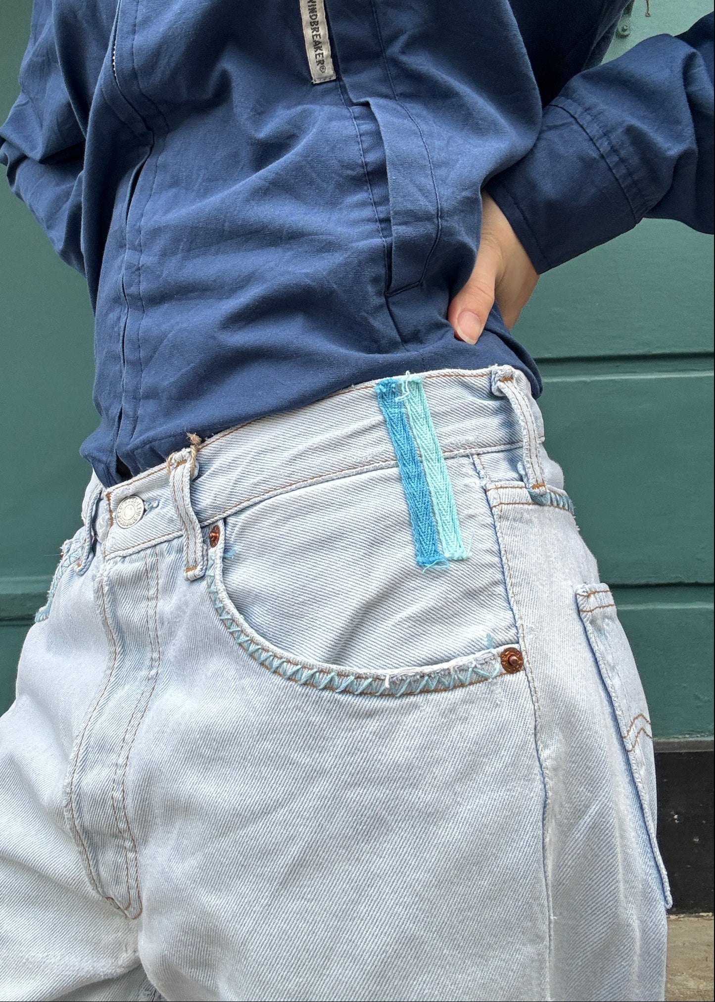 Pale Blue Levis Zig Zag Stitching
