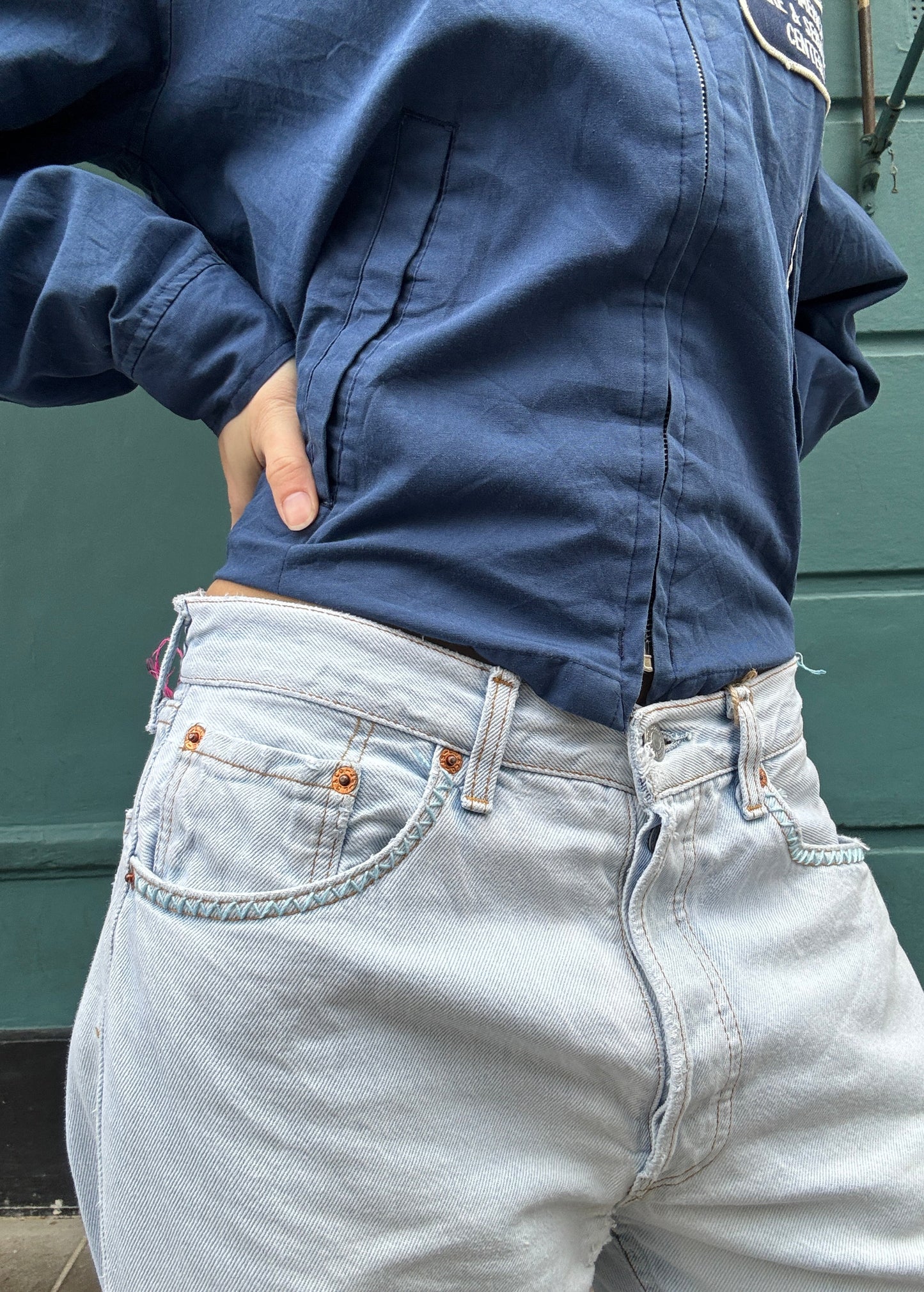 Pale Blue Levis Zig Zag Stitching