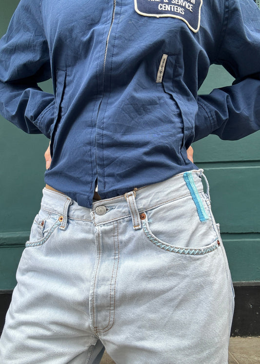 Pale Blue Levis Zig Zag Stitching