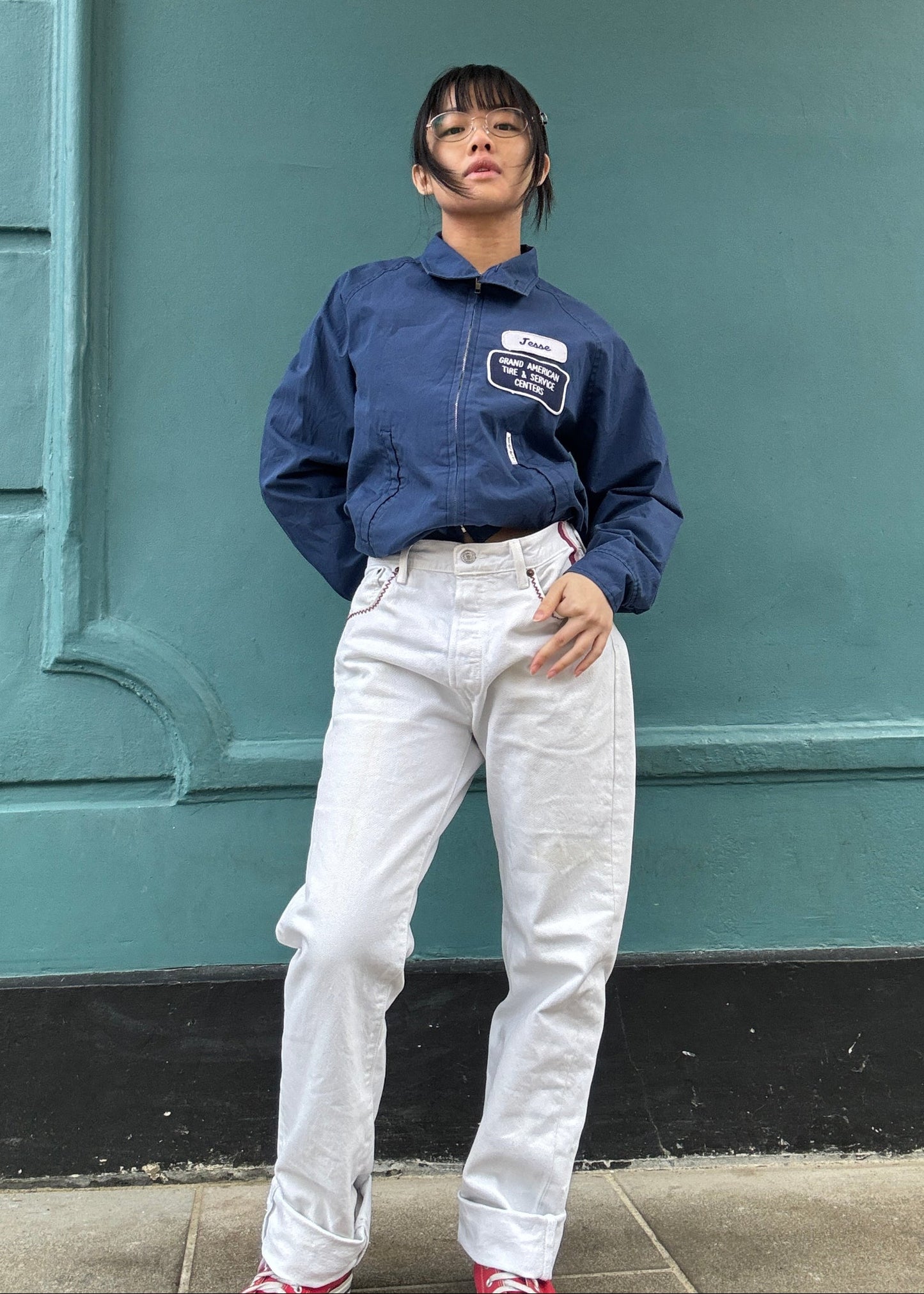 White Levis Zig Zag Stitching