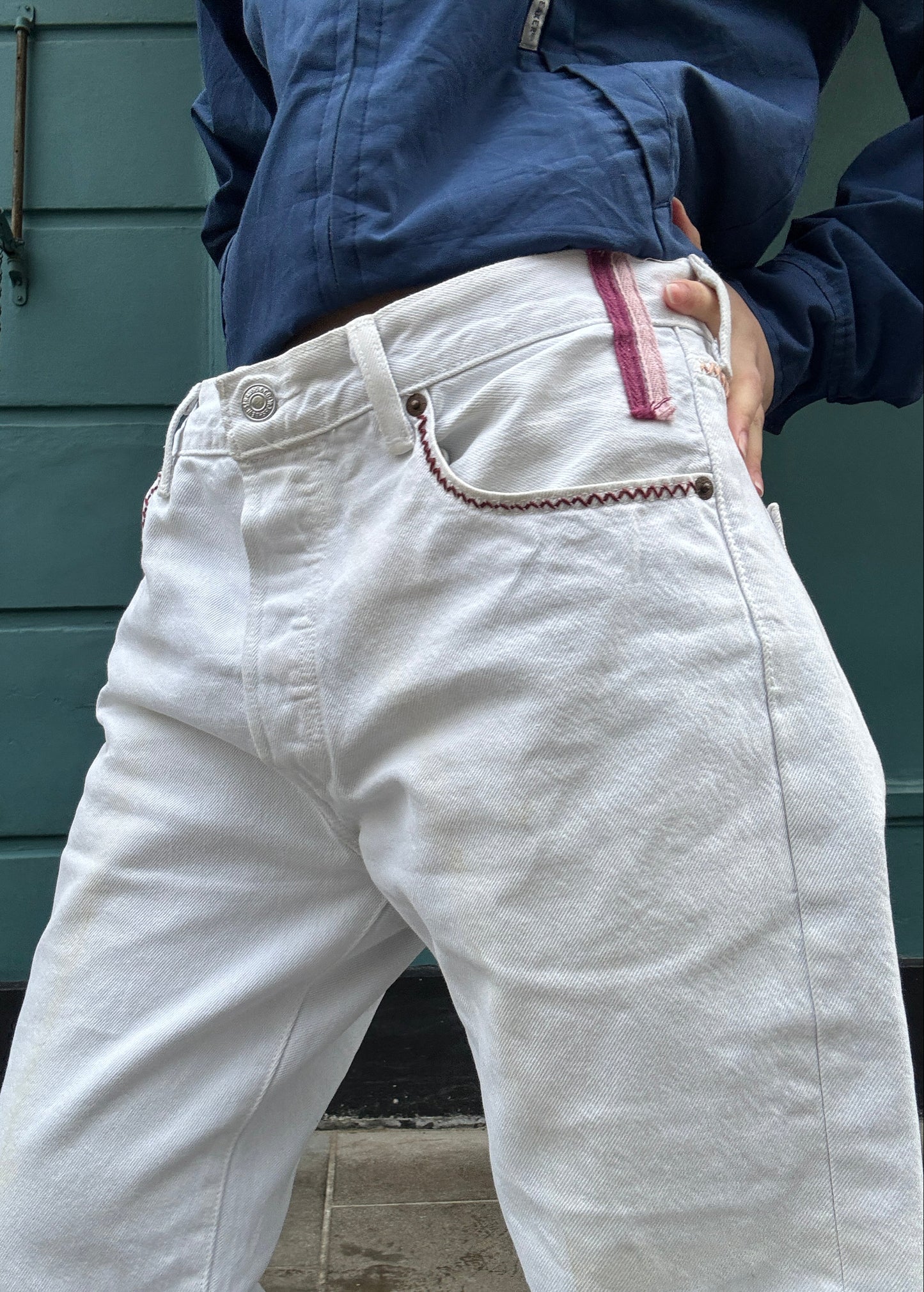 White Levis Zig Zag Stitching