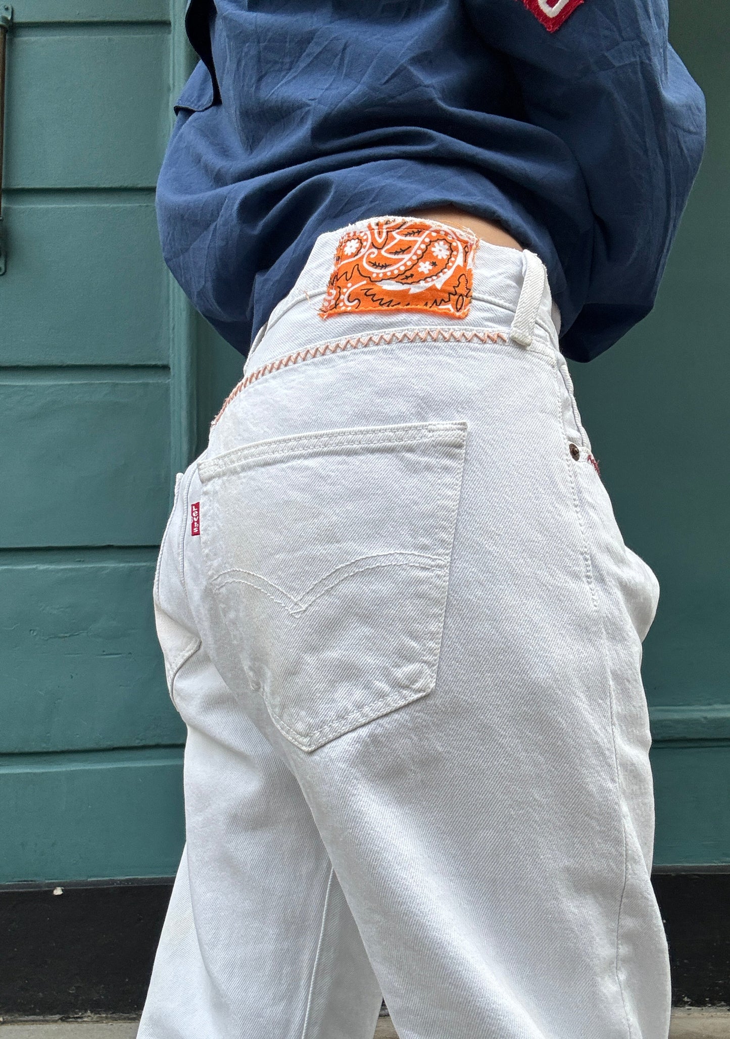 White Levis Zig Zag Stitching