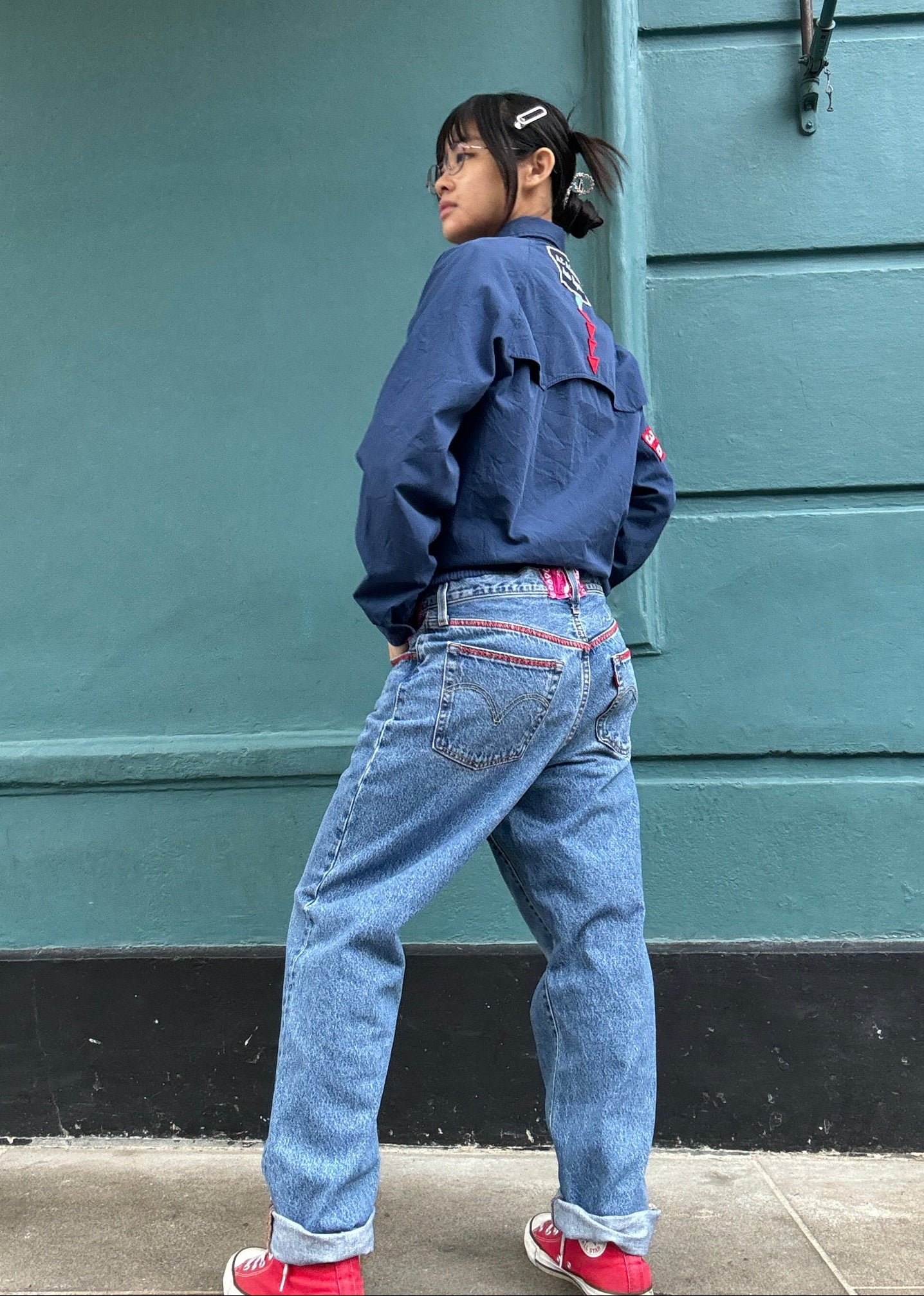 Blue Levis Zig Zag Stitching