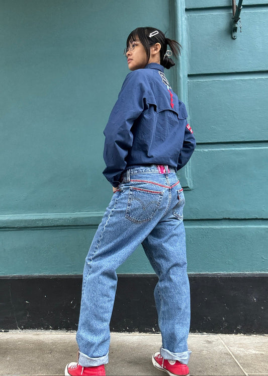 Blue Levis Zig Zag Stitching