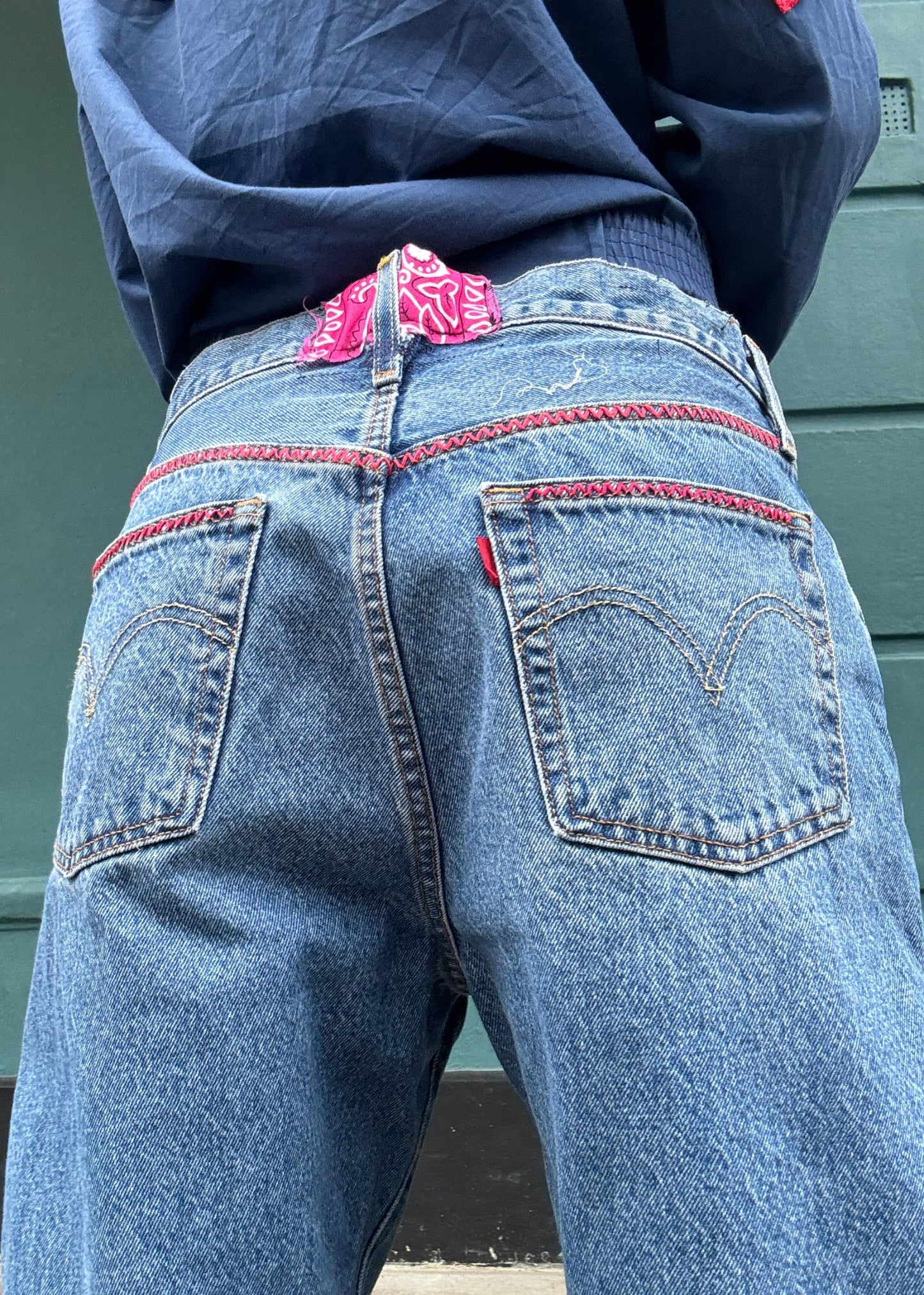 Blue Levis Zig Zag Stitching