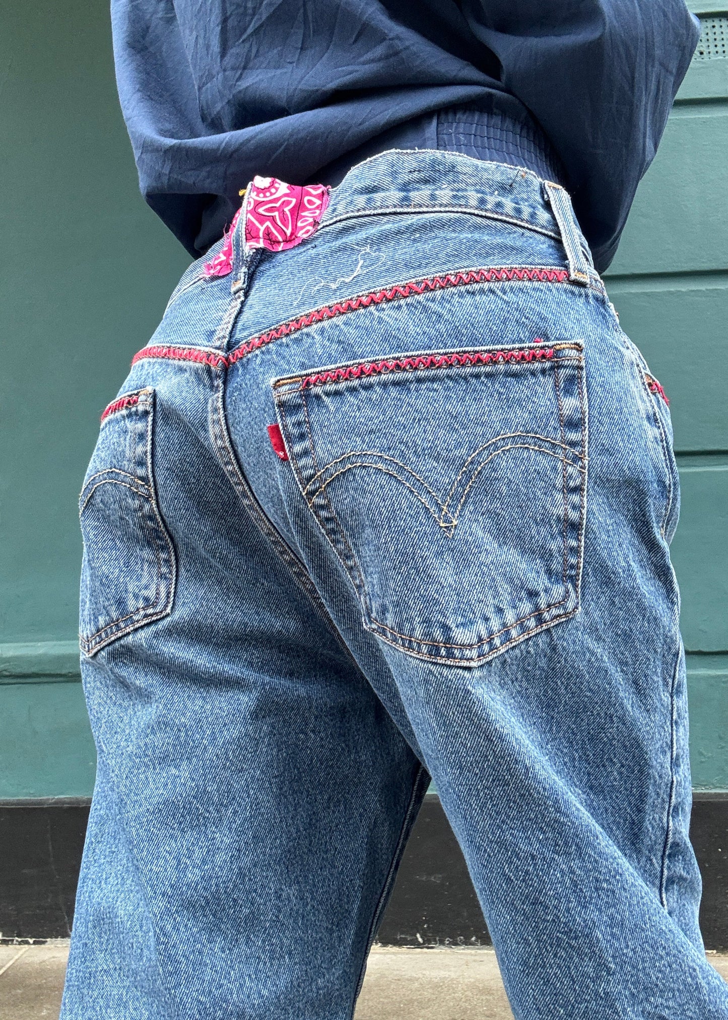 Blue Levis Zig Zag Stitching