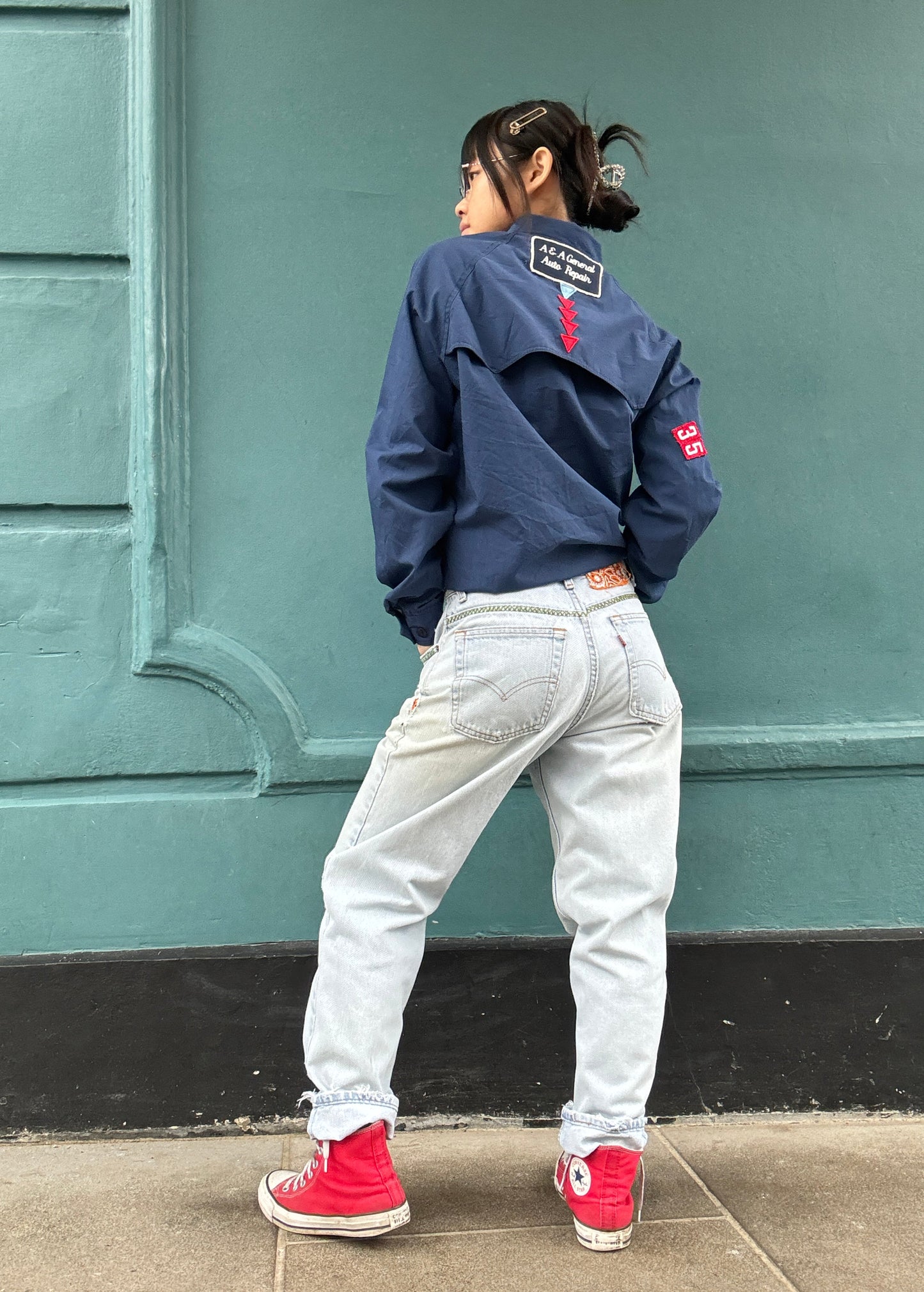 Pale Blue Levis Zig Zag Stitching