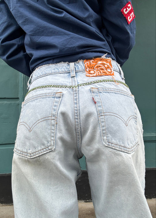 Pale Blue Levis Zig Zag Stitching