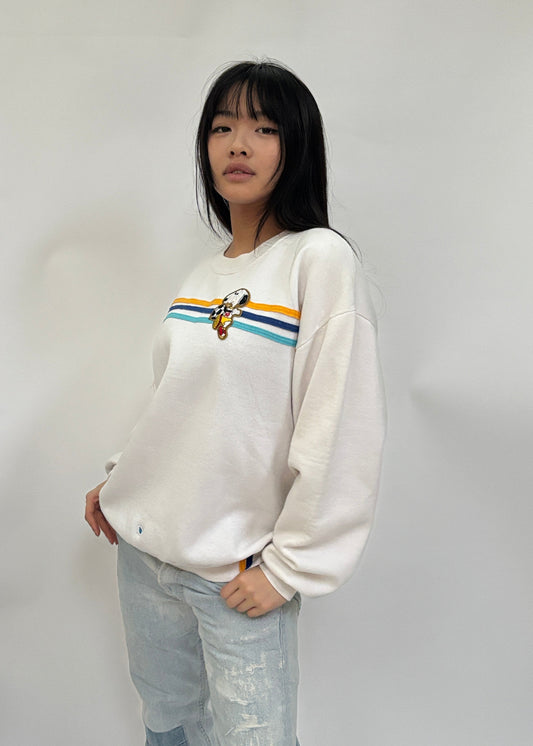 White Stripe Snoopy Patch Sweatshirt